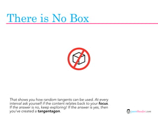 There is No Box




That shows you how random tangents can be used. At every
interval ask yourself if the content relates ...