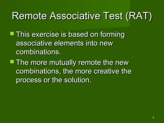 Remote Association Test Examples creativity among children | PPT