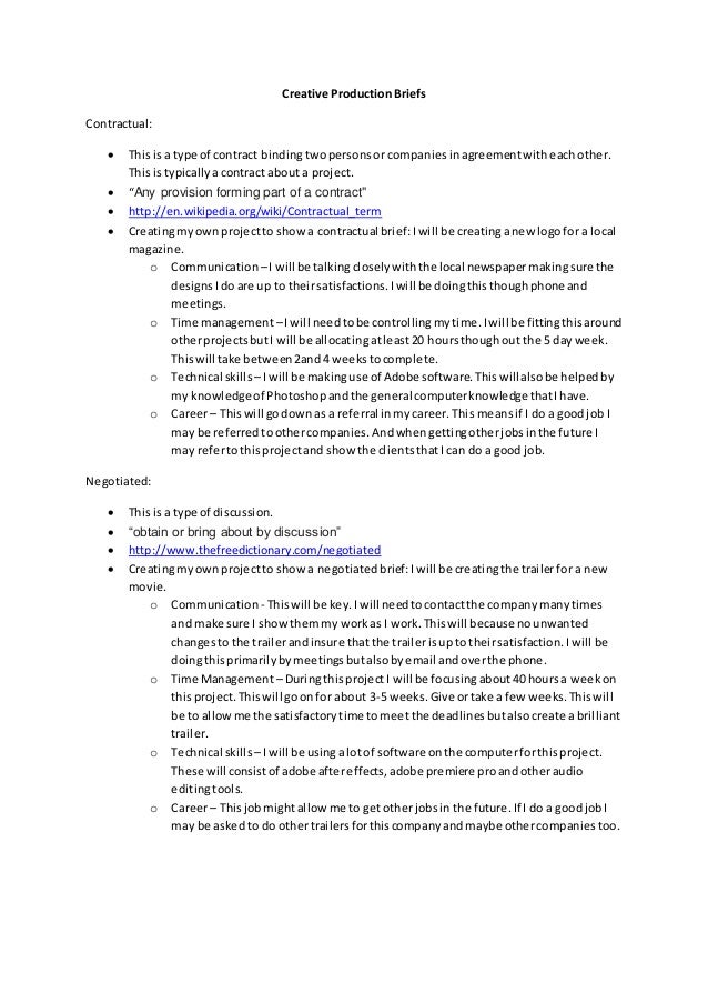 Creative production briefs