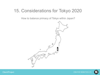 15. Considerations for Tokyo 2020
How to balance primacy of Tokyo within Japan?

Client/Project

CREATIVE SEMIOTICS LTD.

 