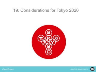 19. Considerations for Tokyo 2020

Client/Project

CREATIVE SEMIOTICS LTD.

 