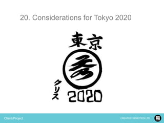 20. Considerations for Tokyo 2020

Client/Project

CREATIVE SEMIOTICS LTD.

 