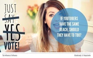 The Influence of Influence @tombrandy & @imjustmike
IN THE UK, TV
BROADCASTERS
HAVE TO PLAY PARTY
POLITICAL
BROADCASTS.
 