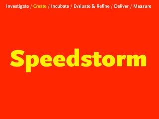 Investigate / Create / Incubate / Evaluate & Refine / Deliver / Measure

Speedstorm

 