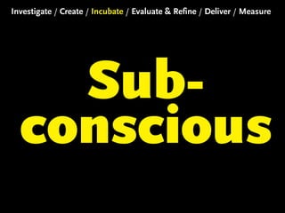Investigate / Create / Incubate / Evaluate & Refine / Deliver / Measure

Subconscious

 