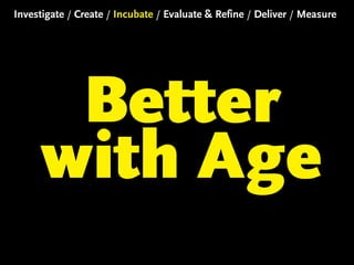 Investigate / Create / Incubate / Evaluate & Refine / Deliver / Measure

Better
with Age

 