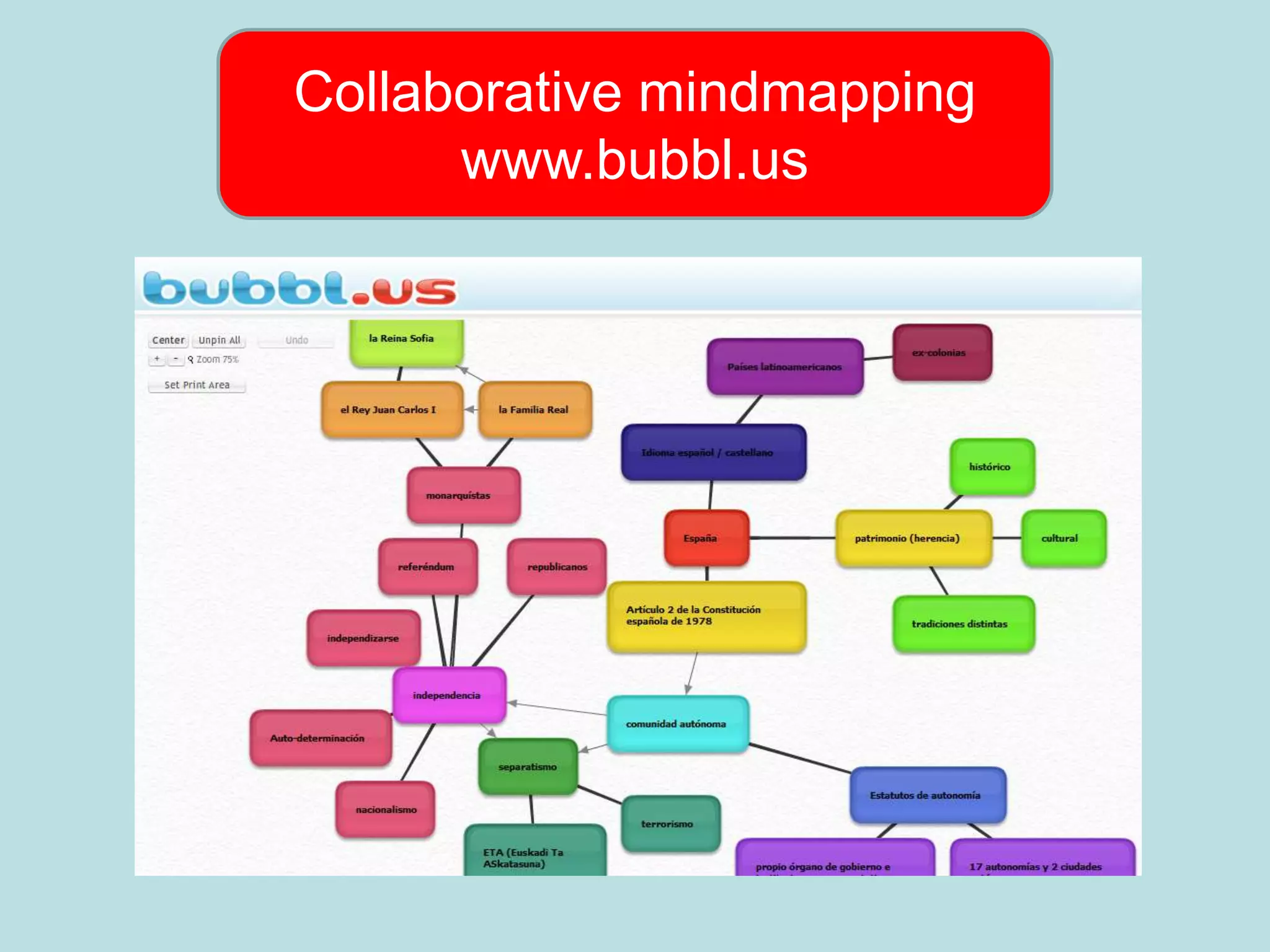 Collaborative mindmapping
      www.bubbl.us
 