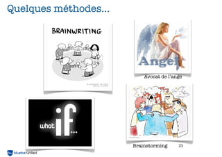 23
Quelques méthodes...
Brainstorming
Avocat de l’ange
 