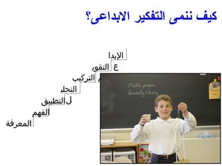 ‫كيف ننمى التفكير العبداعى؟‬

                                  ‫البدا‬
                            ‫ع التقوي‬
                      ‫م التركيب‬
                 ‫التحلي‬
            ‫ل التطبيق‬
          ‫الفهم‬
‫المعرفة‬
 
