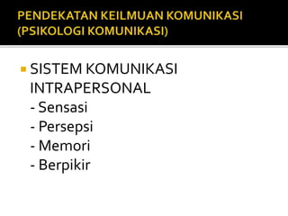  SISTEM KOMUNIKASI
INTRAPERSONAL
- Sensasi
- Persepsi
- Memori
- Berpikir
 