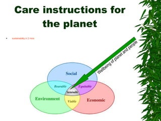 Care instructions for the planet sustainability in 2 mins Wellbeing of planet and people 