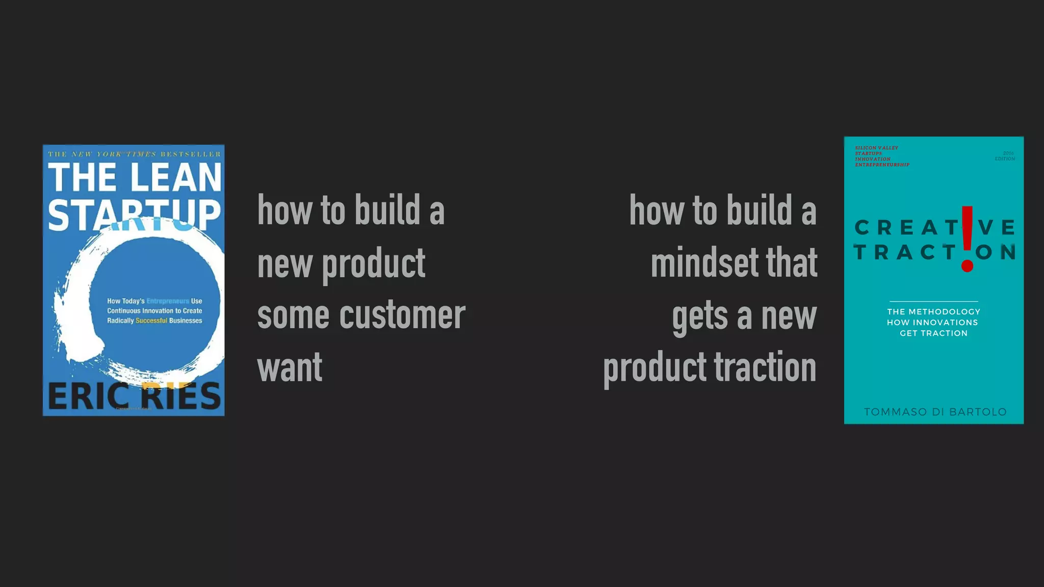 how to build a
new product
some customer
want
how to build a
mindset that
gets a new
product traction
 
