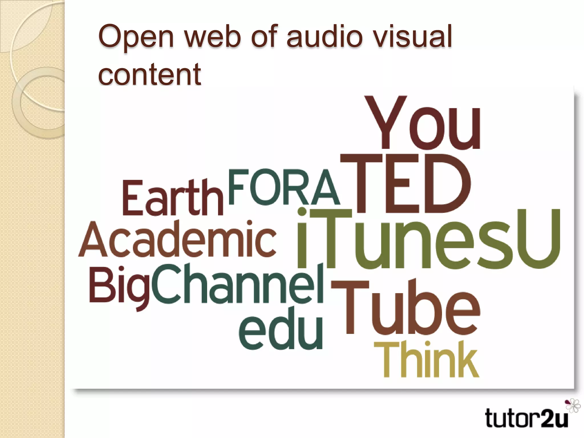 Open web of audio visual content 