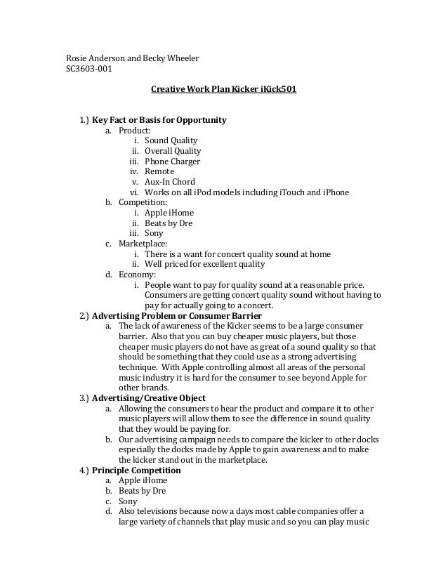 Creative work plan 1