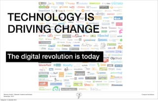 TECHNOLOGY IS
            DRIVING CHANGE

            The digital revolution is today




     Rasmus Stride | Zalando Creative workshops   Creative facilitation
     November 2012

fredag den 14. december 2012
 