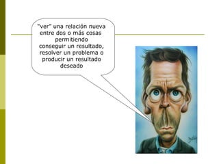 “ver” una relación nueva
entre dos o más cosas
permitiendo
conseguir un resultado,
resolver un problema o
producir un resultado
deseado
 