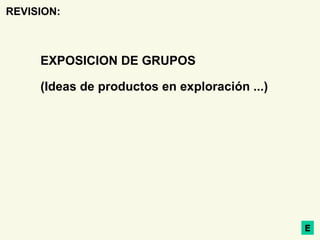 REVISION: EXPOSICION DE GRUPOS  (Ideas de productos en exploración ...) E 