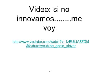 Video: si no
  innovamos........me
          voy
http://www.youtube.com/watch?v=1zEUjUA8ZGM
         &feature=youtube_gdata_player




                   30
 