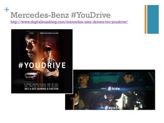 +
    Mercedes-Benz #YouDrive
    http://www.digitalbuzzblog.com/mercedes-user-driven-tvc-youdrive/
 