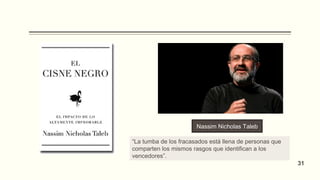 Nassim Nicholas Taleb
31
“La tumba de los fracasados está llena de personas que
comparten los mismos rasgos que identifican a los
vencedores”.
 