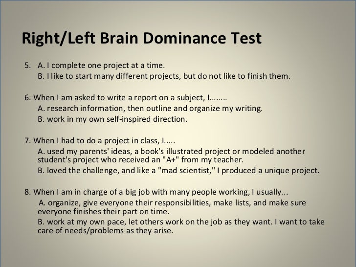 Right and Left Brain Dominant Test