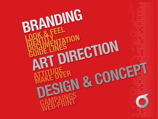 LOOK & FEEL
ATTITUDE
MAKE OVER
ART DIRECTION
BRANDING
CAMPAINGS
WEB-PRINT
DESIGN & CONCEPT
IDENTITY
DOCUMENTATION
GUIDE LINES
 