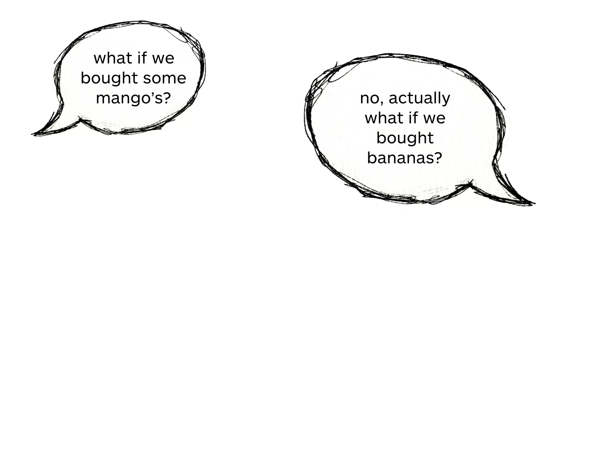 what if we
bought some
mango’s? no, actually
what if we
bought
bananas?
 