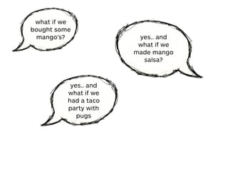 what if we
bought some
mango’s? yes.. and
what if we
made mango
salsa?
yes.. and
what if we
had a taco
party with
pugs
 