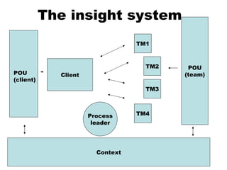 The insight system Client TM2 TM3 TM1 TM4 POU (team) POU (client) Process leader Context 