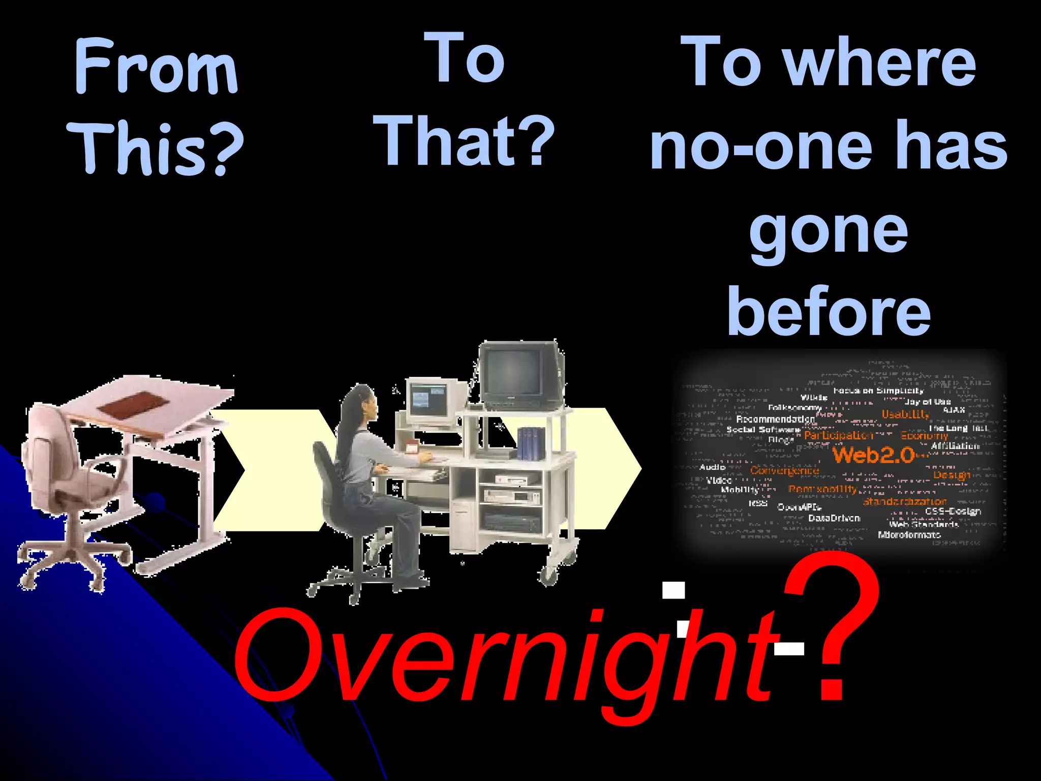 From This? To That? To where no-one has gone before Overnight ? 