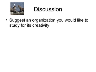 Discussion Suggest an organization you would like to study for its creativity 