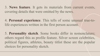 Introductionin Profile Feature Article Examples Creativity-Matters. Writing Feature Articles | PPTX