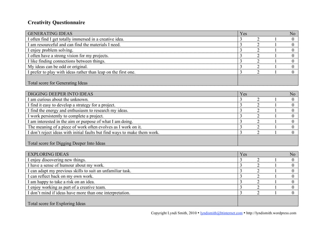 Creativity questionnaire-self-assess | PDF