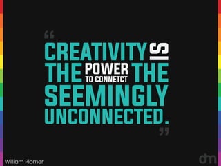 William Plomer
“
“
CREATIVITY
UNCONNECTED.
IS
THEPOWER
TO CONNETCT THE
SEEMINGLY
 