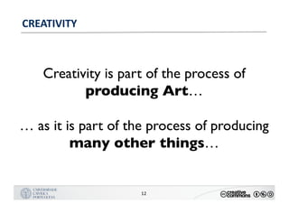 MANUALDENORMASGRÁFICAS|09
LOGÓTIPO HORIZONTAL
12
CREATIVITY
Creativity is part of the process of
producing Art…
… as it is part of the process of producing
many other things…
 