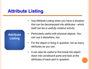 Activity List Attributes Creativity and innovation | PPTX
