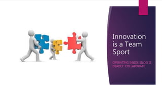 Innovation
is a Team
Sport
OPERATING INSIDE SILO’S IS
DEADLY. COLLABORATE
 