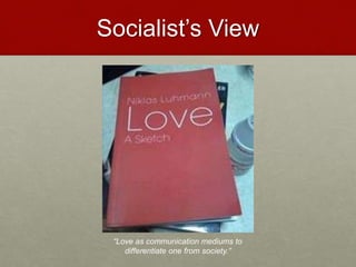 Socialist’s View
“Love as communication mediums to
differentiate one from society.”
Love & Creativity Research of
Sustainabiity and Wellness Initiatives
27 7/7/2014
 
