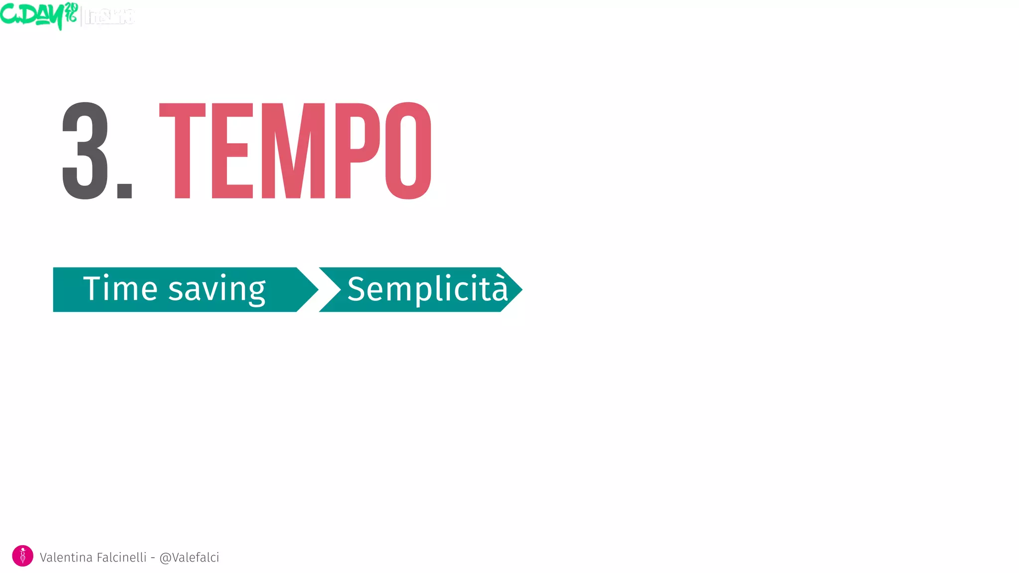 3. Tempo
Time saving
 Semplicità
Valentina Falcinelli - @Valefalci
 