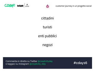 customer journey in un progetto social
cittadini
turisti
enti pubblici
negozi
 