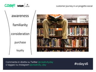customer journey in un progetto social
awareness
familiarity
consideration
purchase
loyalty
 