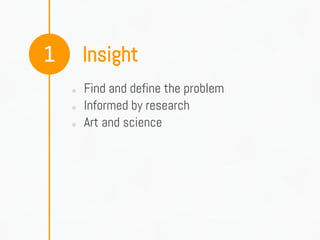 Insight1
○ Find and define the problem
○ Informed by research
○ Art and science
 