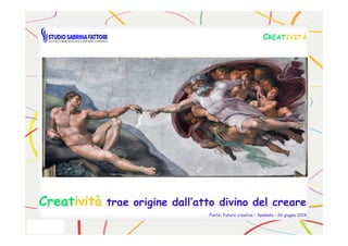 CCREATREATIVITÀIVITÀ
CreatCreativitàività trae origine dall’atto divino del creare
Fonte: Futuro creativo – Symbola – 26 giugno 2014
 