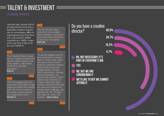 Talent & Investment
Creative director
Like last year, almost half of
all respondents think that a
dedicated creative direc...