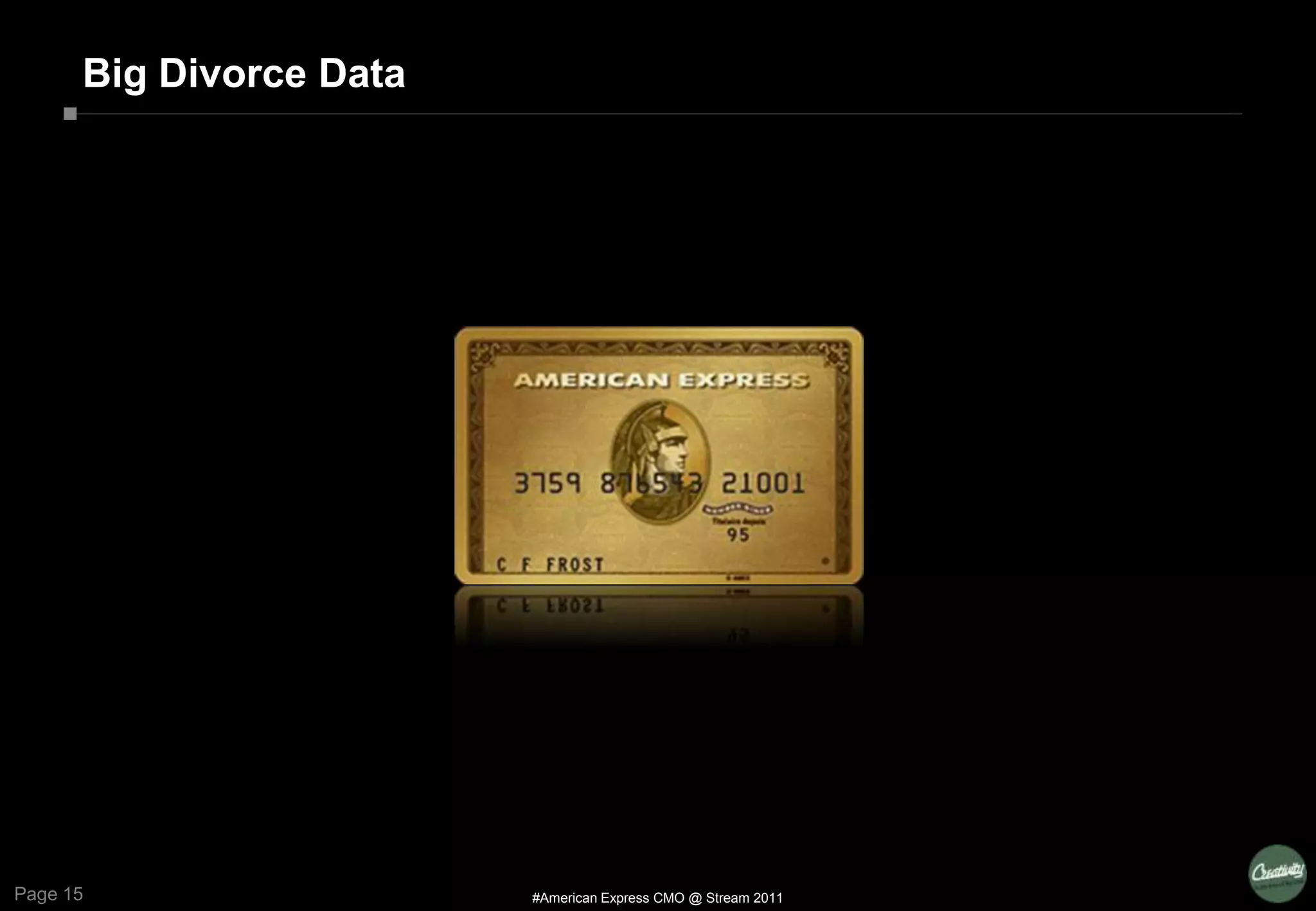 Page 15
Big Divorce Data
#American Express CMO @ Stream 2011
 