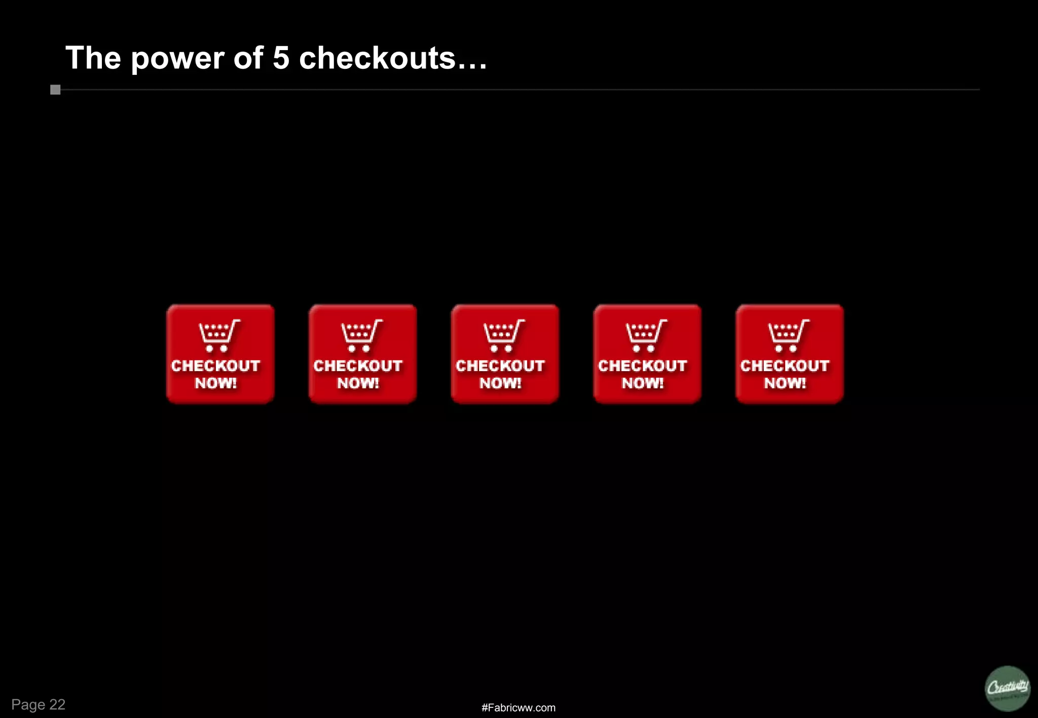 Page 22
The power of 5 checkouts…
#Fabricww.com
 
