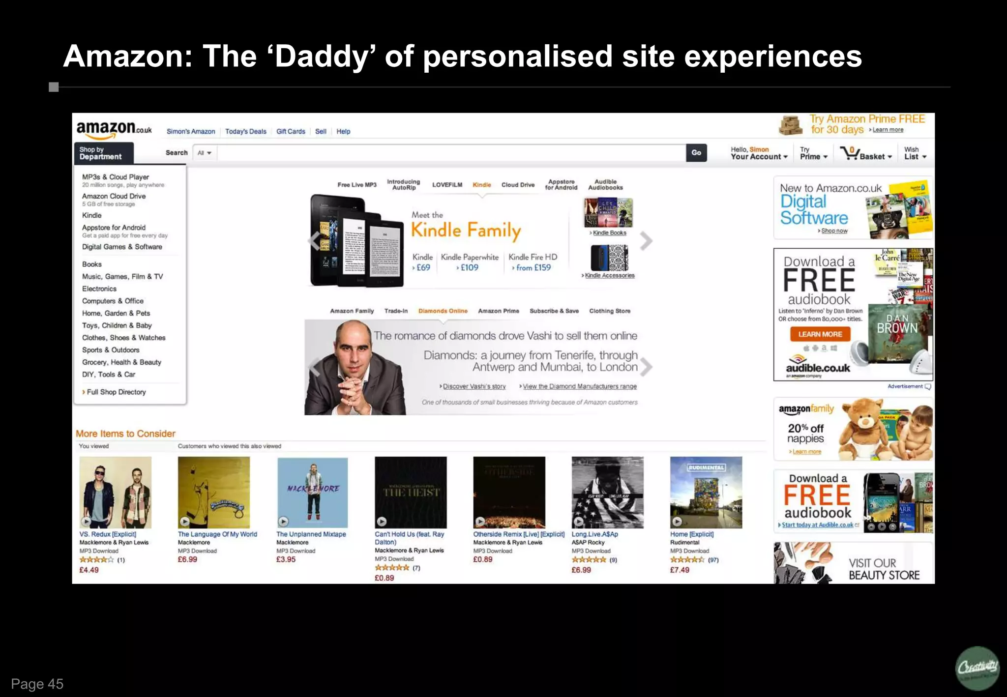 Page 45
Amazon: The „Daddy‟ of personalised site experiences
 
