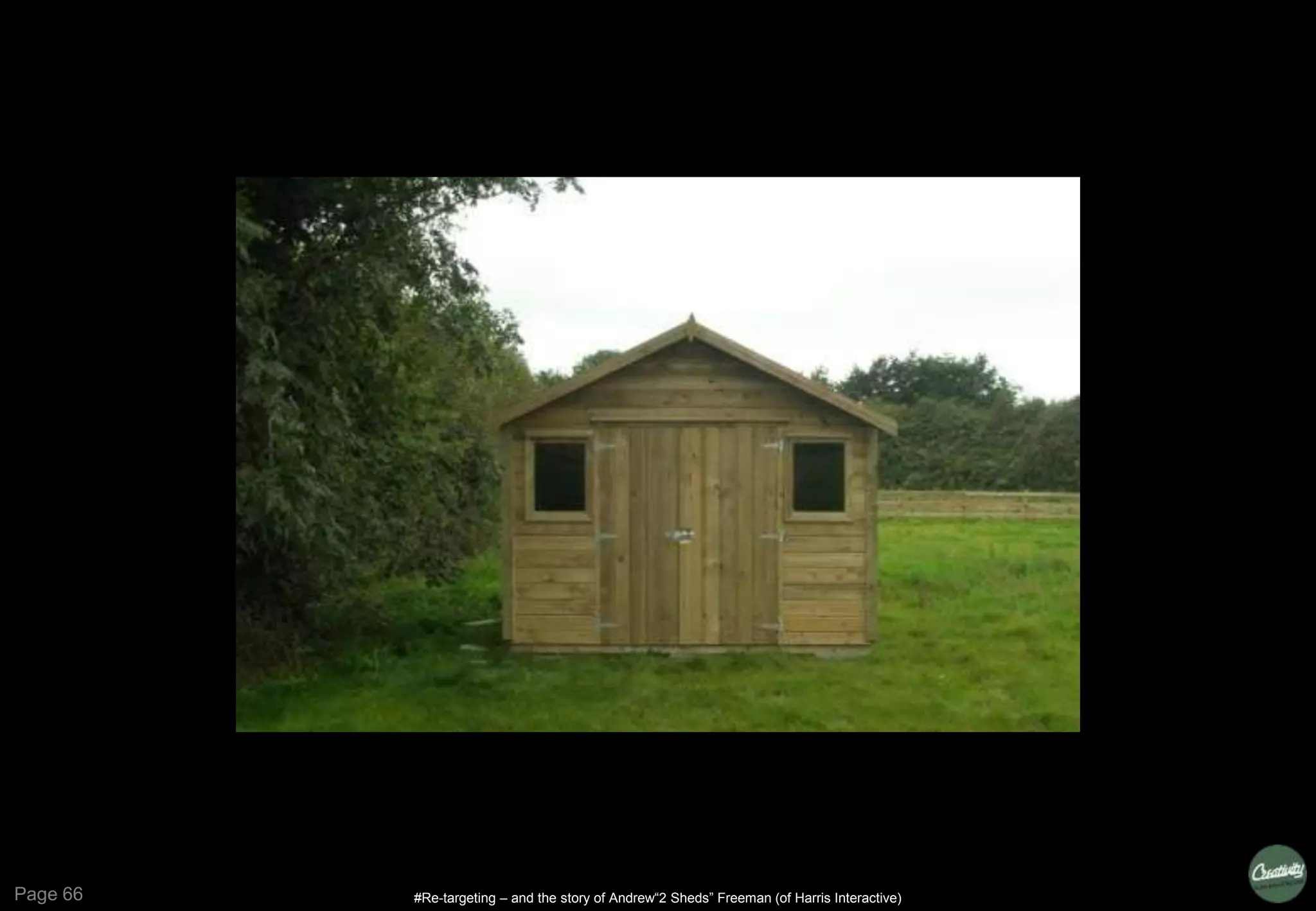 Page 66 #Re-targeting – and the story of Andrew“2 Sheds” Freeman (of Harris Interactive)
 