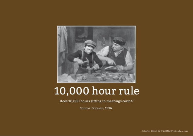 10 000 hour rule The 10,000 hour rule suggests that it take about 10,000 hours to master something this was popularized by malcolm gladwell in his book, outliers (10,000 hours is the magic number of greatness) perhaps due it's simplicity, the underlying poi. 10 000 hour rule The 10,000 hour rule suggests that it take about 10,000 hours to master something this was popularized by malcolm gladwell in his book, outliers (10,000 hours is the magic number of greatness) perhaps due it's simplicity, the underlying poi.