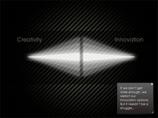 If we don’t get
wide enough, we
restrict our
innovation options.
But it needn’t be a
struggle...
 